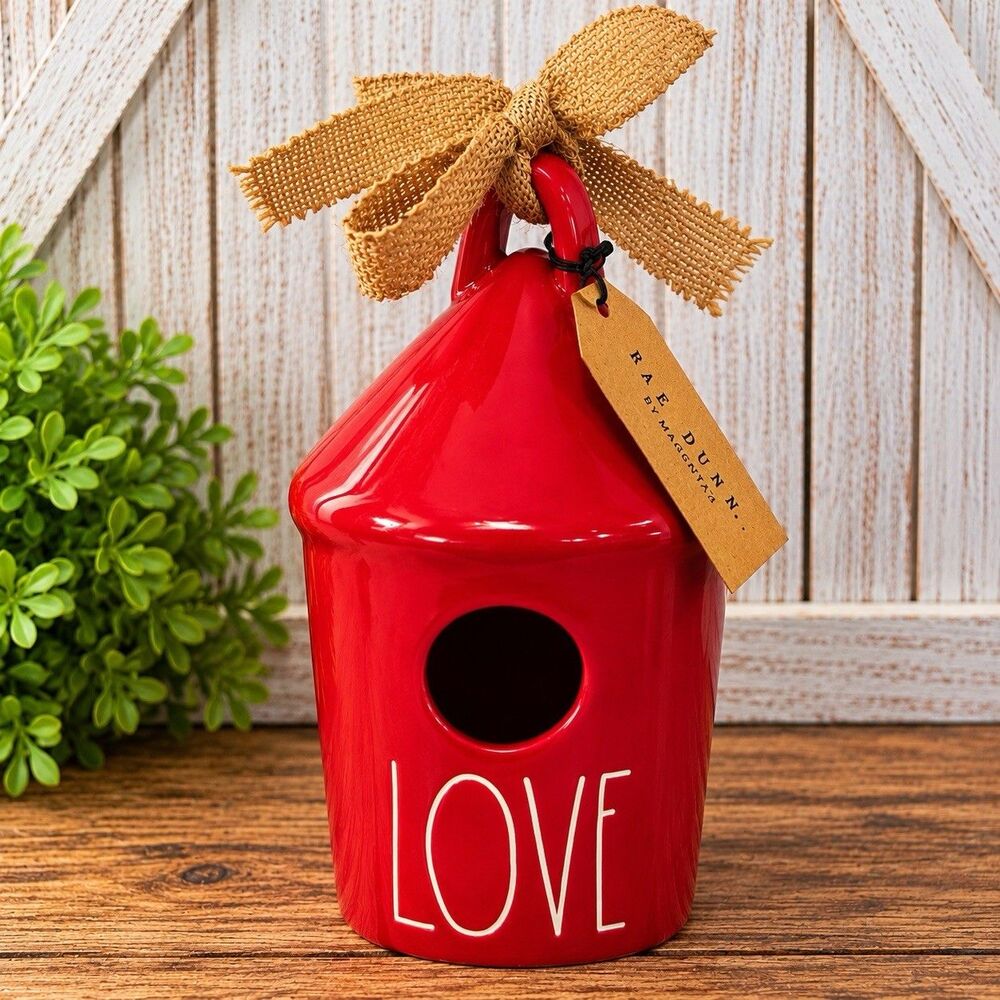 Rae Dunn LOVE Red Ceramic Hanging Round Birdhouse Farmhouse Decor NWT